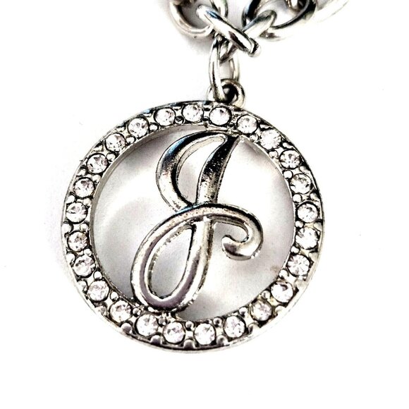 Jaclyn Smith Silver Tone Cable Chain Bracelet w/ Initial J Rhinestone Charm - Picture 2 of 4